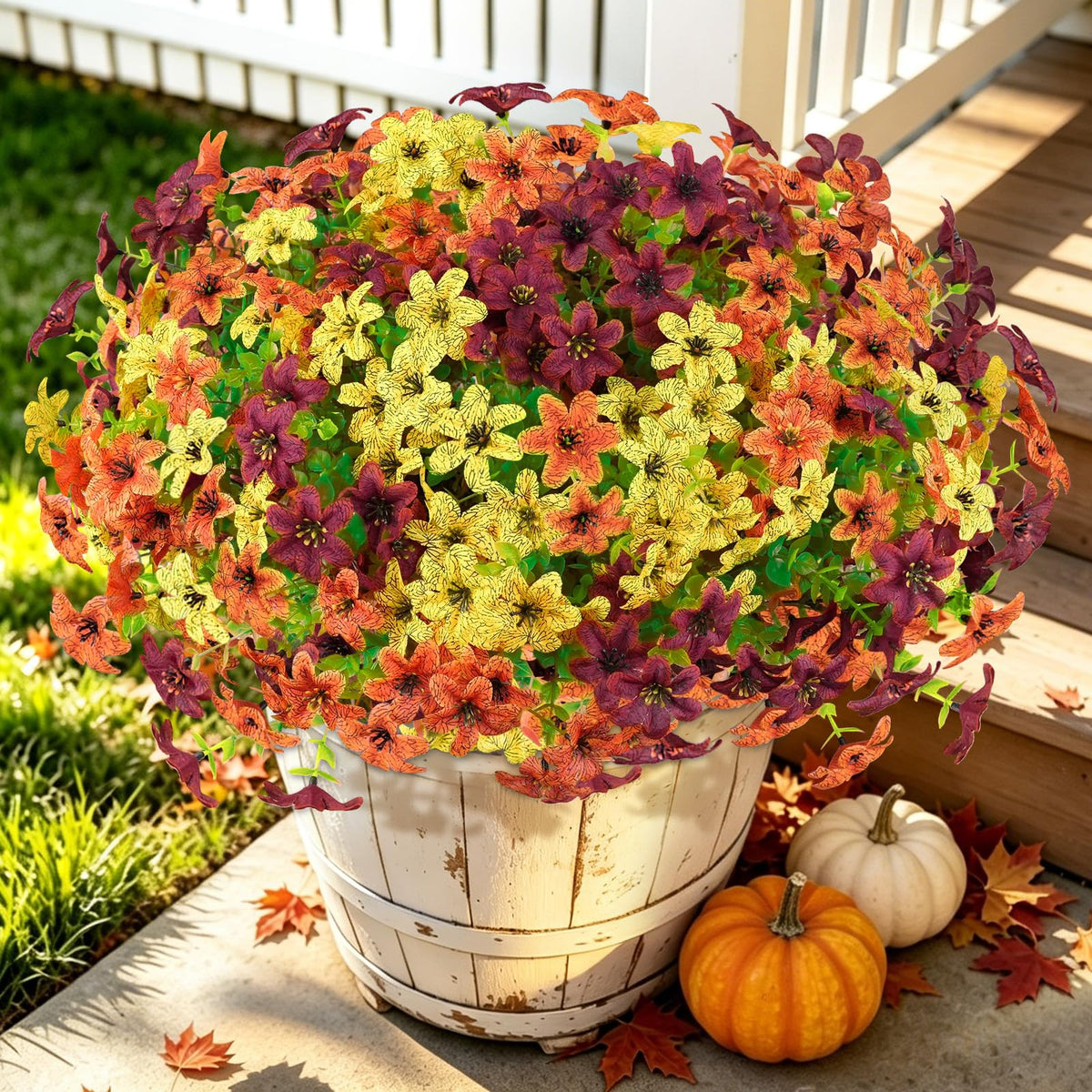Artificial Fall Flowers for Outdoors, 12 PCS UV Resistant Faux Daisy Mums