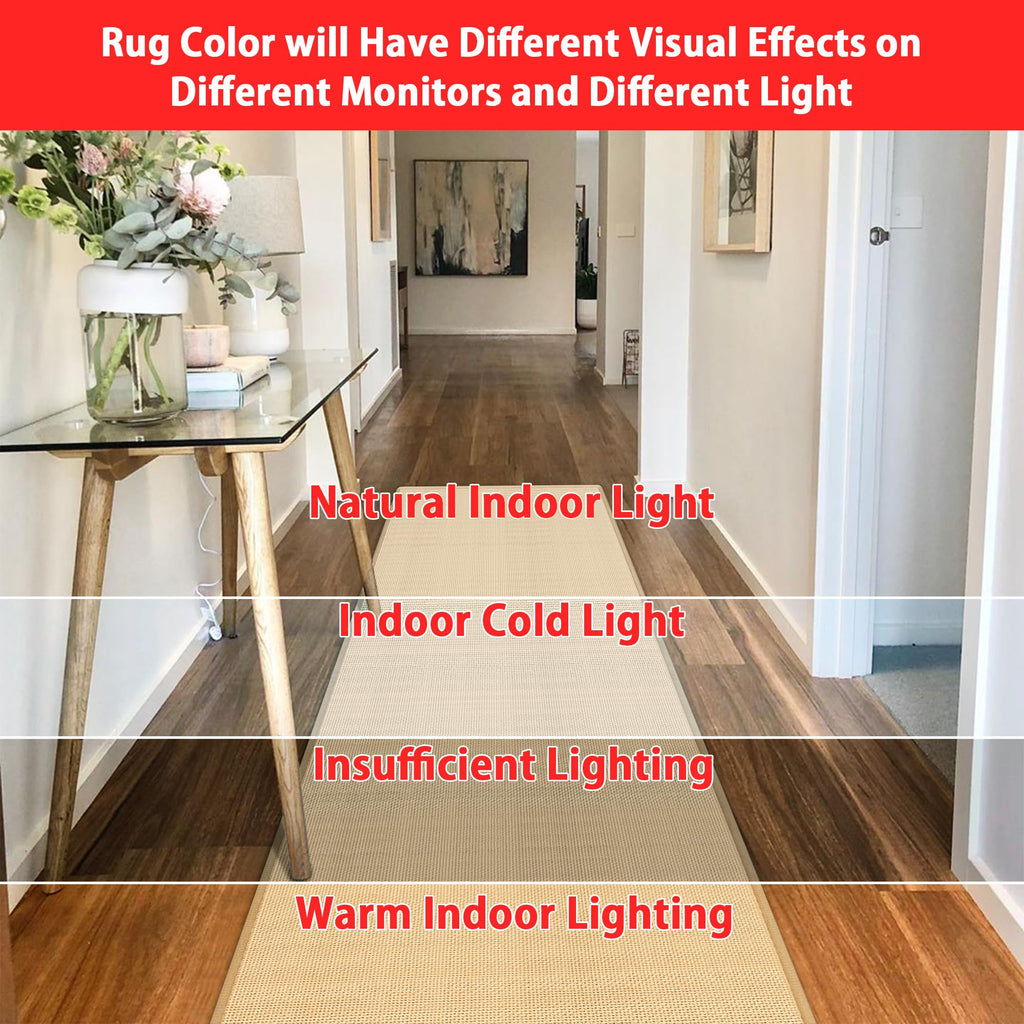 15 ft Jute Running Rugs Rug Runner Non Slip Washable Absorbent Hall Runner Rug, Beige Runner Floor Non Slip