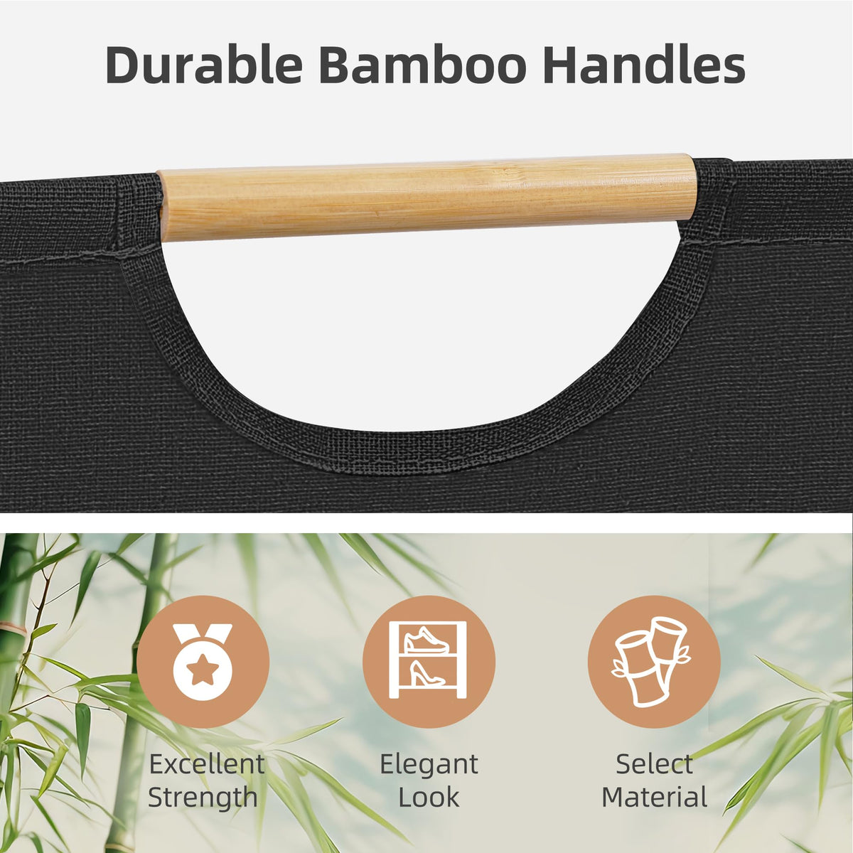 3-Pack Collapsible Laundry Hamper with Bamboo Handles, Black