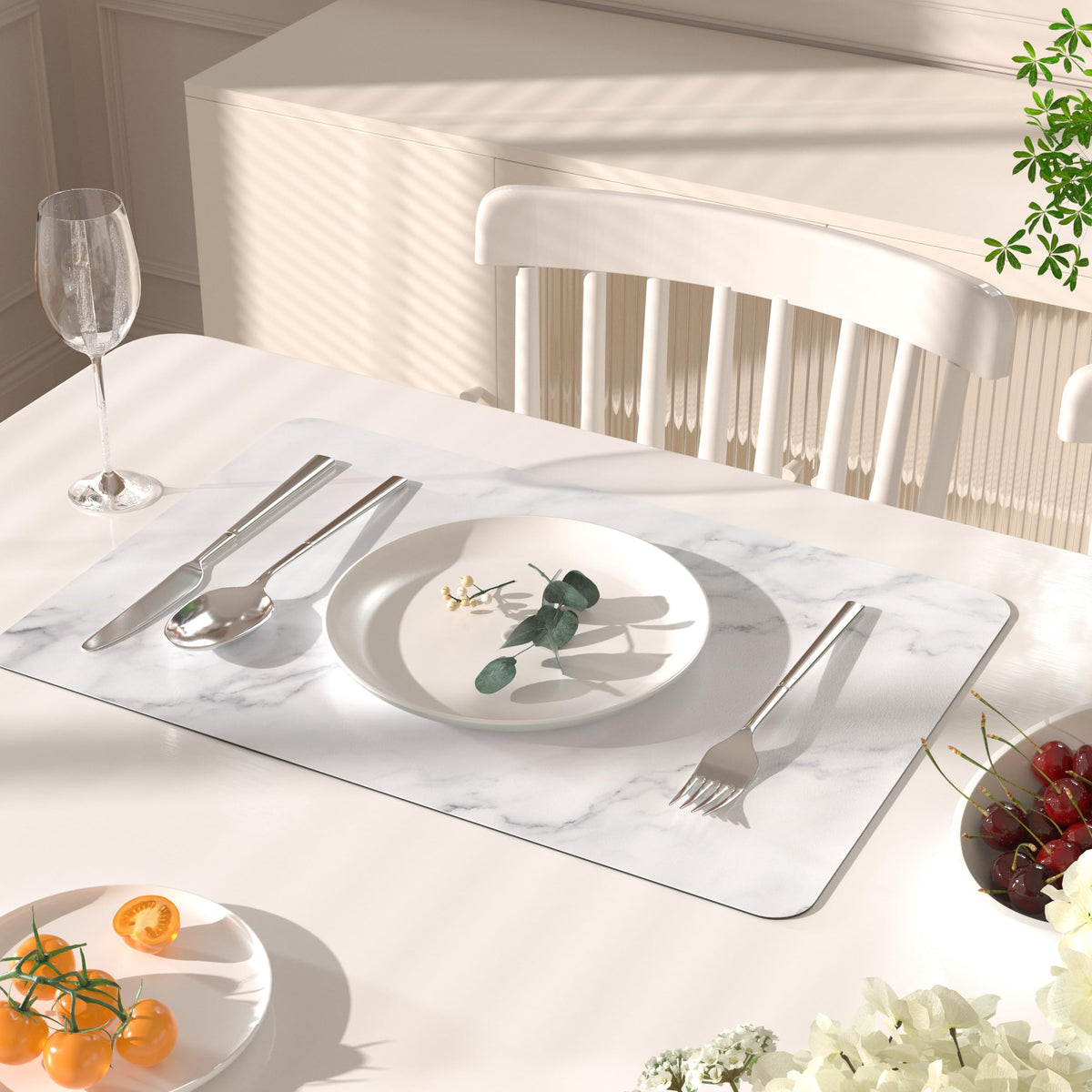 PU Leather Placemats Set of 4, 12"x18" Waterproof Table Mats, Marble