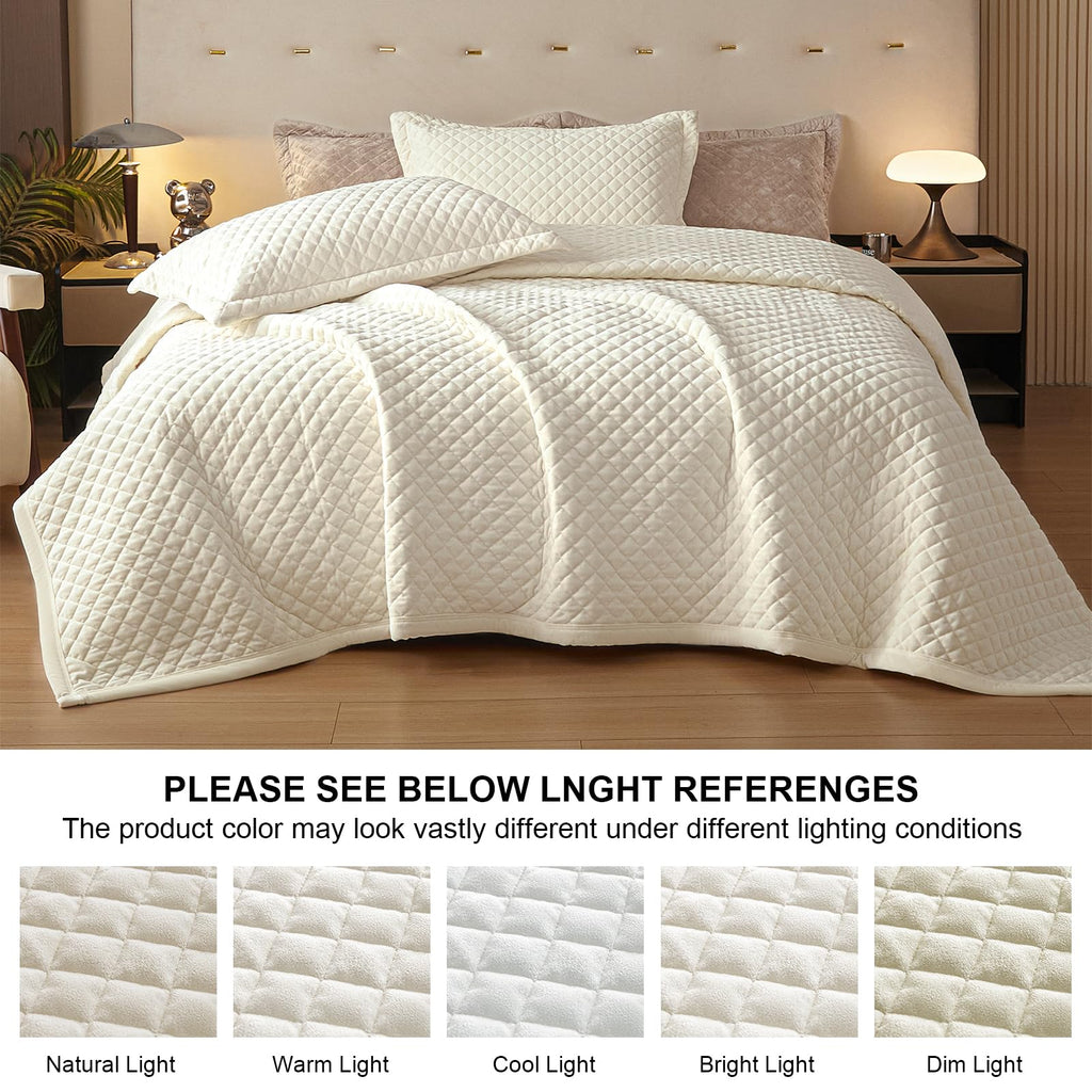 Velvet Quilt Set, Ultra Soft 3 Pieces Bedding with 2 Pillow Shams, Lightweight All Seasons Reversible