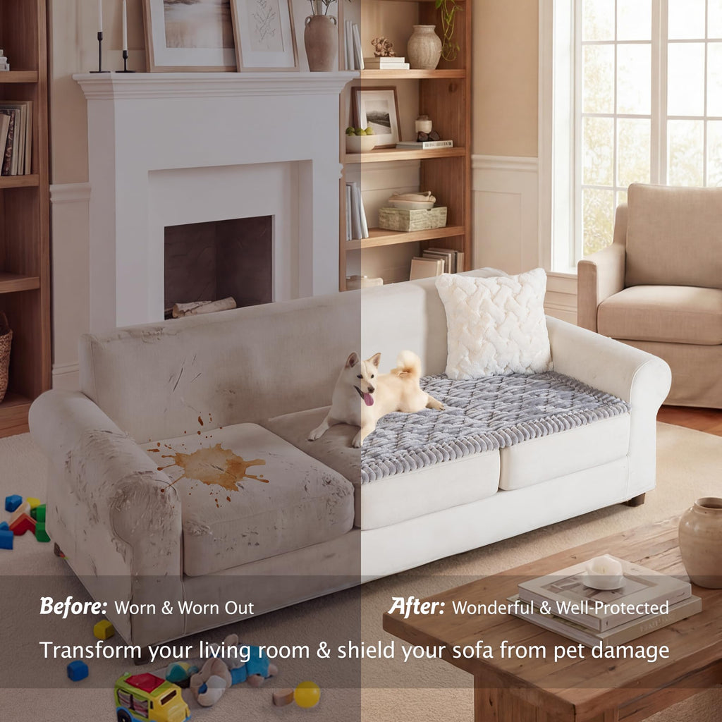 100% Waterproof Fuzzy Couch Cover for Dogs Light Grey 27.6"x82.7"
