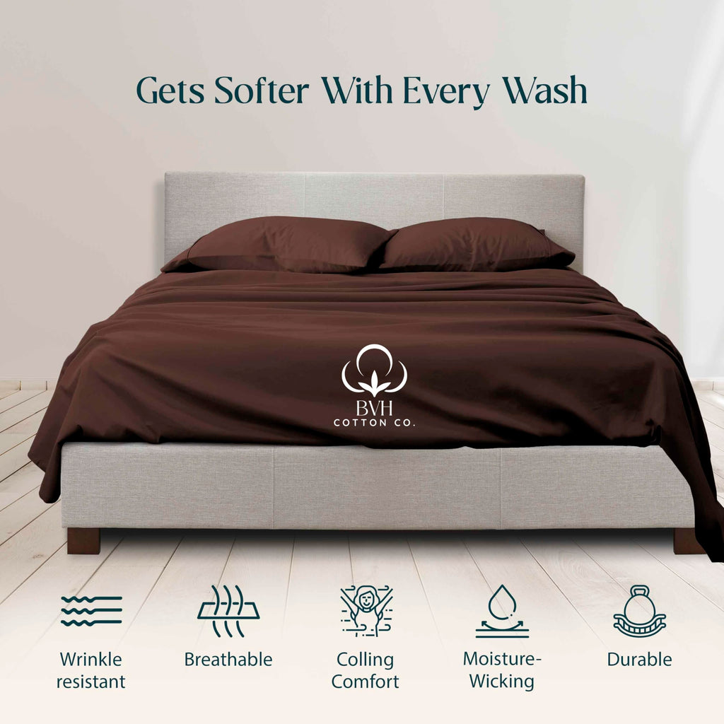 Egyptian Cotton Sheet Set, 4Pc Bed Set, Soft & Breathable Percale Weave, Fits 10-12" Deep Pocket