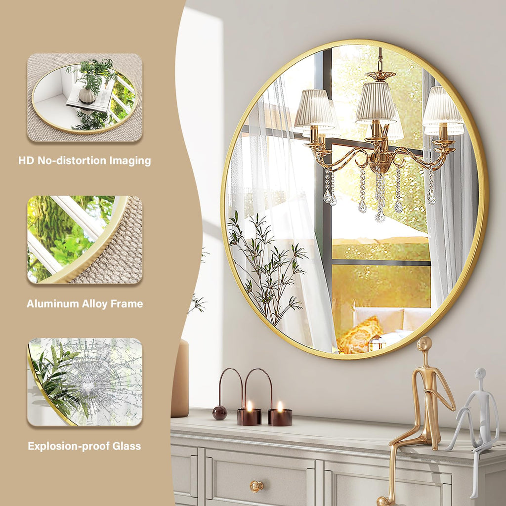 24 Inch Round Mirror Gold Circle Bathroom Mirror