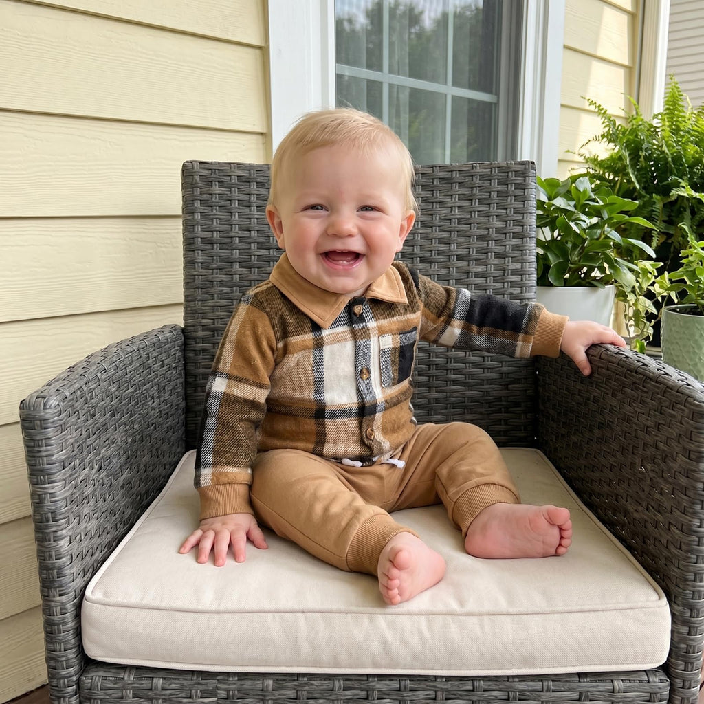 Baby Boy Fall Outfits Flannel Baby Sweatshirt Romper Boys Pants Set