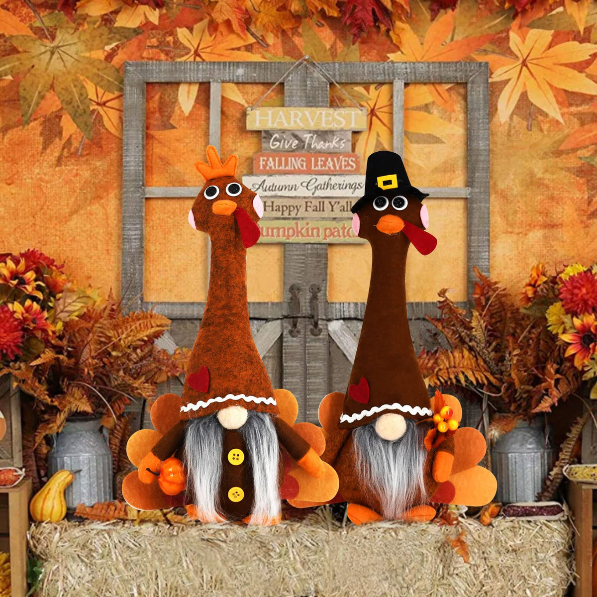 Fall Gnomes Plush Set of 2 - Thanksgiving Turkey Gnomes Decor