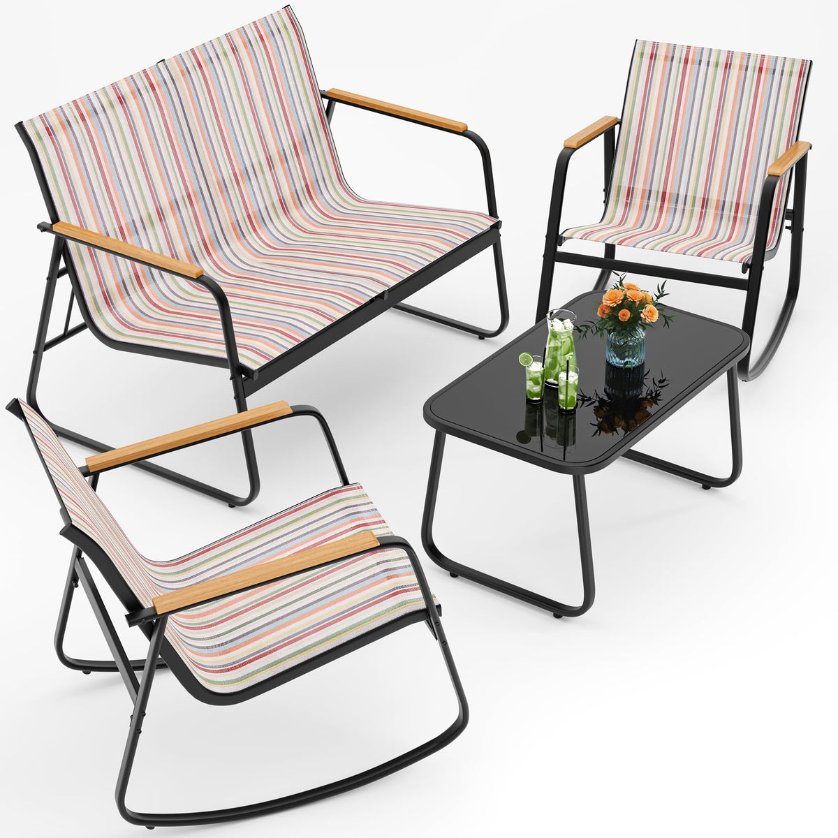 4-Piece Patio Furniture Set, Textile Conversation Set, Stripe