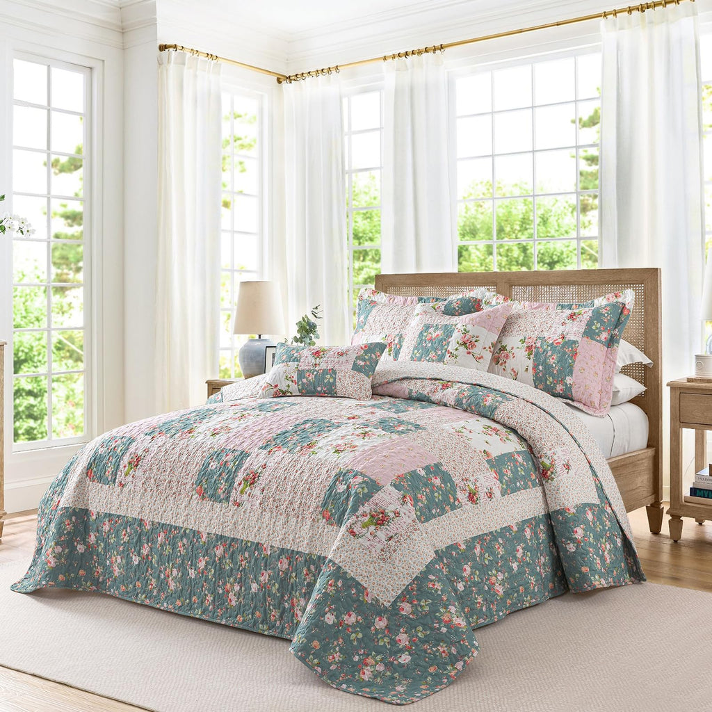 French Style Queen Size Quilt Set for Farmhouse - Cotton Filling