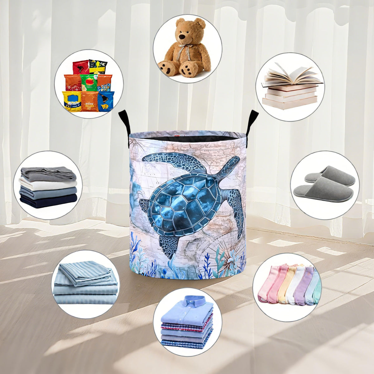 Sea Turtle Laundry Basket Foldable Oxford Cloth Tote Bag Laundry Hamper Clothes Storage Bucket Organizer /Laundry