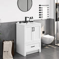 24.5" Modern Bathroom Vanity with Ceramic Basin, Undermount Vanity Sink Cabinet with 2 Doors and 1 Drawer, Free Standing Bathroom Storage Cabinet with Sink Combo Set, White