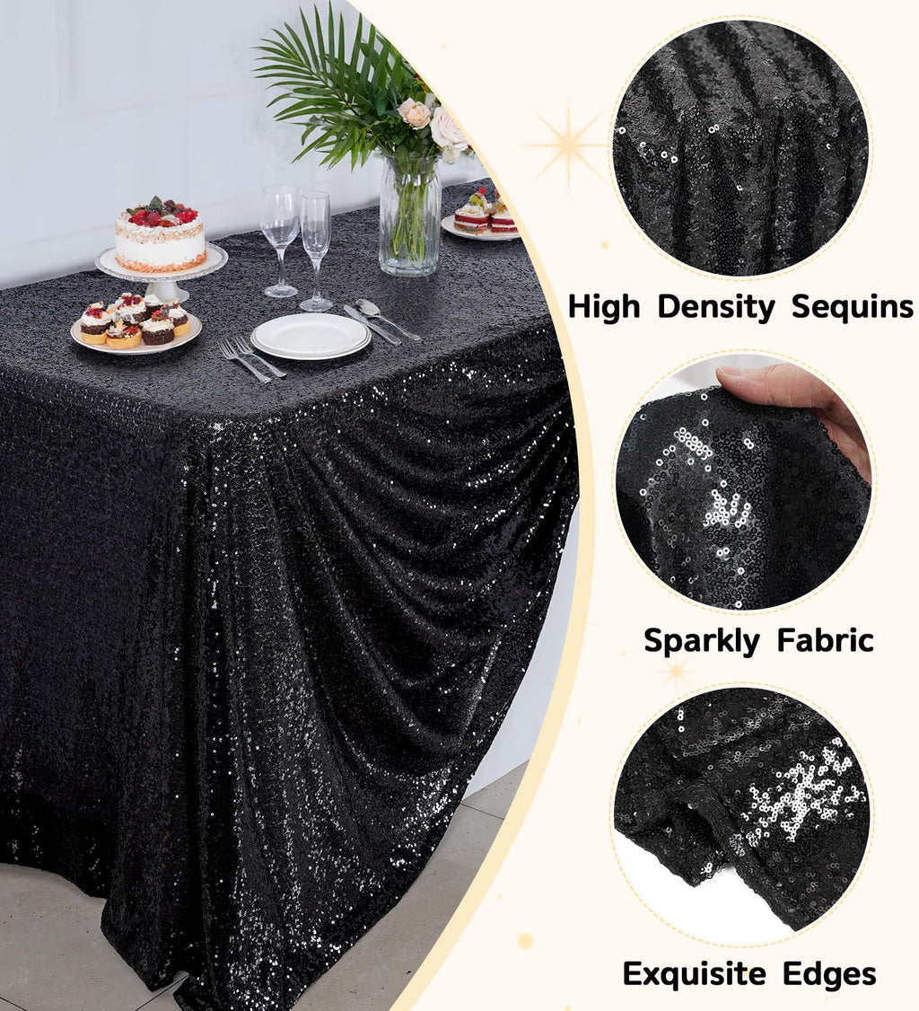 90" x 132" Black Rectangle Sequin Tablecloth for Party Dinner Banquet Festival Wedding Anniversary Exhibition Dessert