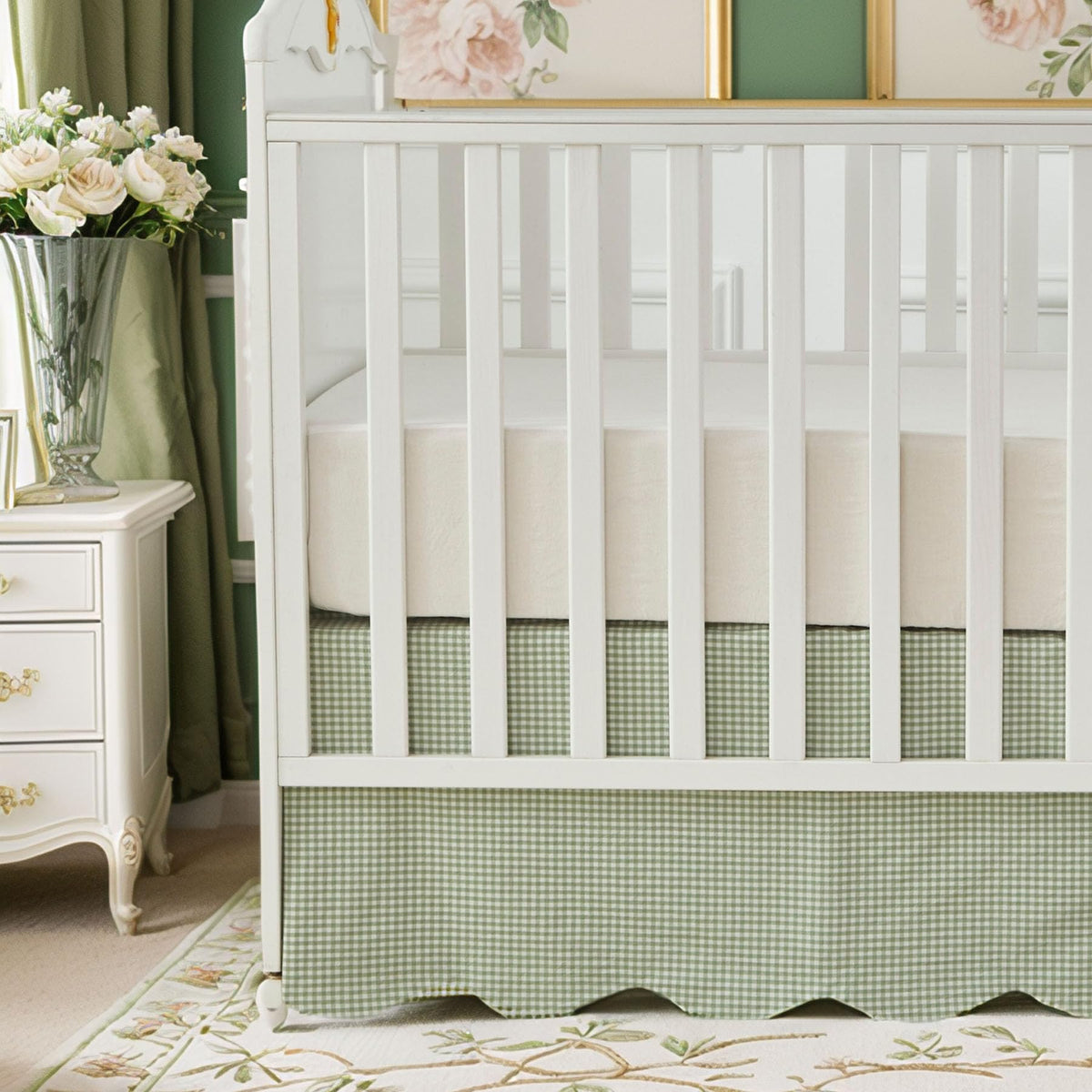 Scallop Edge Cotton Crib Skirt, Baby Boy, Baby Girl, Gender Neutral Crib Skirt Toddler Bedskirt Farmhouse Chic