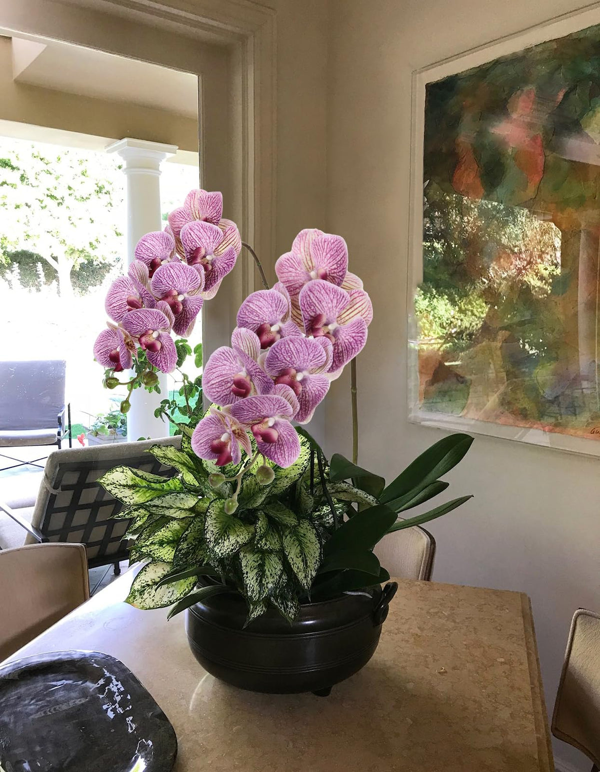 Purple Fake Orchid 34.3" Real Touch Faux Orchids Latex Artificial Phalaenopsis Branches Party Wedding Bridal Shower