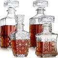 Whiskey Decanter for Men Liquor Decanters Glass Alcohol Bottle with Glass Stopper for Vodka Tequila Brandy - Set of 4