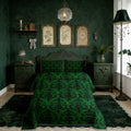 Green Black Damask Bedding Sets Full Size, Antique Victorian Baroque Boho Reversible Down Comforter Breathable