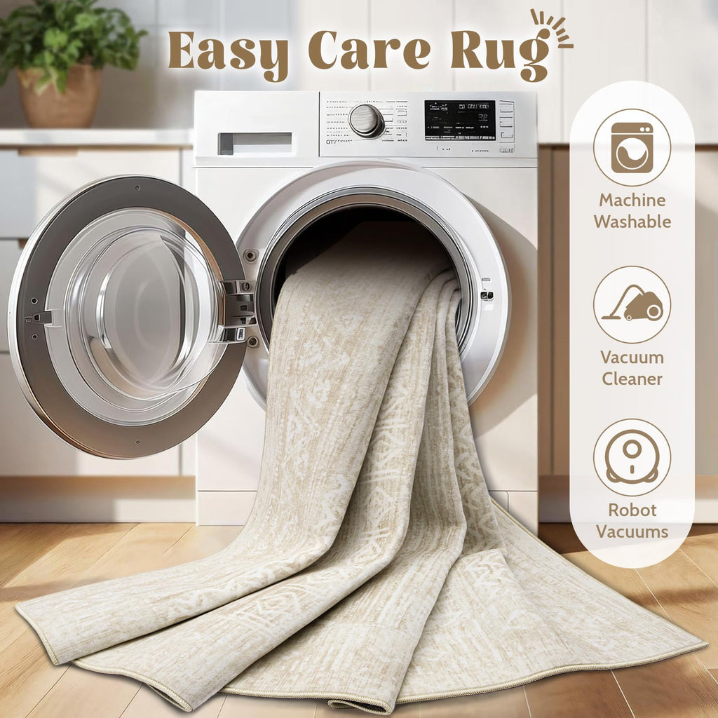 Washable Runner Rug: Moroccan Geometric Boho Rug Farmhouse Non Slip Stain Resistant Rugs Low Pile Soft Carpet for