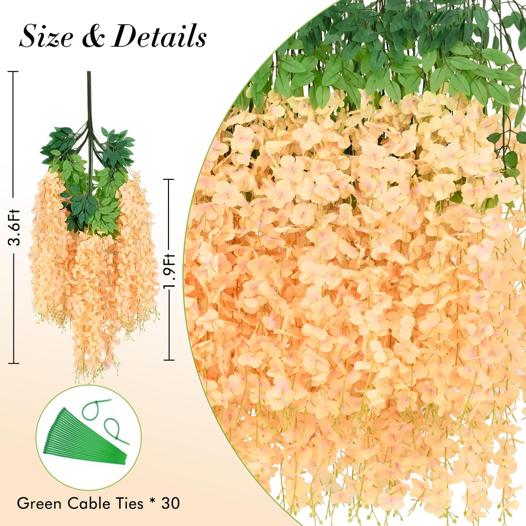 12 Pack Wisteria Hanging Flowers, 3.6 Feet Champagne Wisteria Artificial Flowers, Artificial Fake Flower Garland