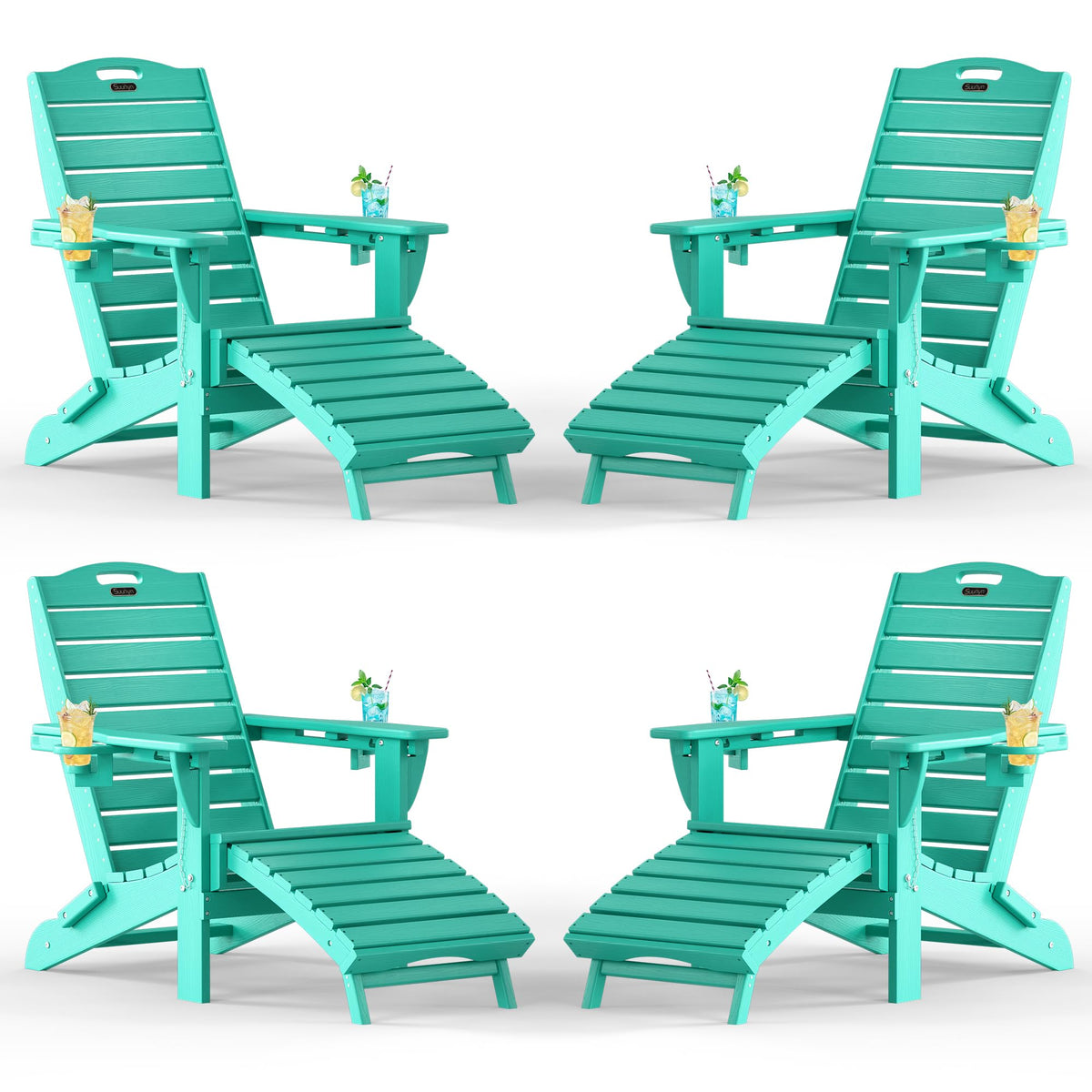 Adjustable Adirondack Chair Set of4, Outdoor Fire Pit Chair, Lakeblue