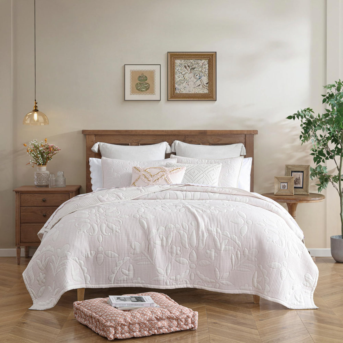 Medallion Jacquard Quilt Set Blush 3-Piece