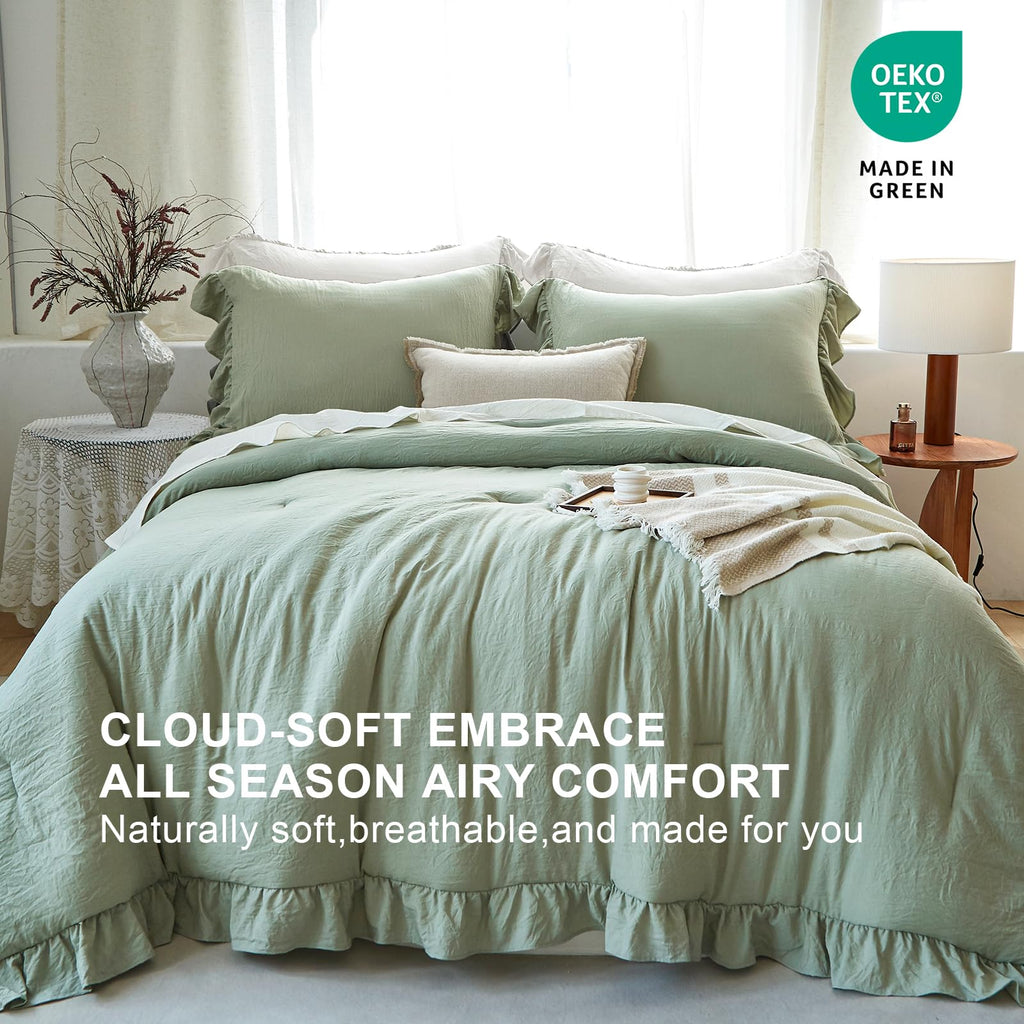 Sage Green Ruffle Comforter Set Shabby Chic Bedding Set