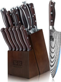 Knife Set 16 pcs, Japanese Kitchen Knife with Block High Carbon Stainless Steel Ultra Sharp Knife , Professional Chef