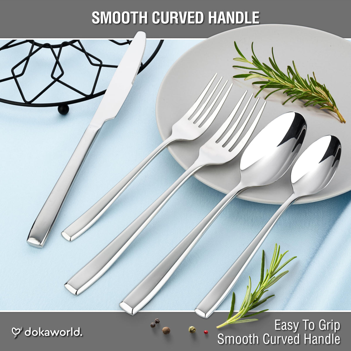 Modern Design Polished Flatware, Silverware Set for 8 persons, 40 Piece - Spoons, Forks, and Knives 18/10 Stainless