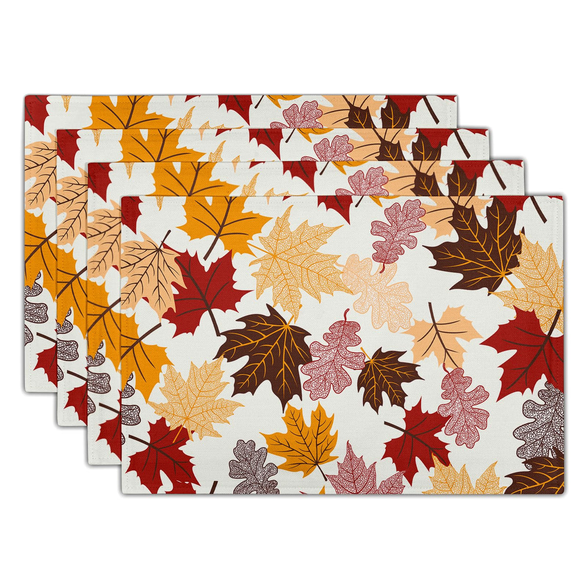 Maple Leaf Placemats Set of 4 Dining, Colorful Fall Autumn Thanksgiving Leaves Non-Slip Washable Linen Place Table
