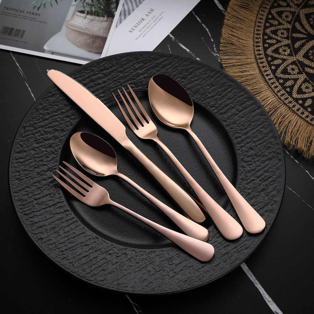 Coppery Flatware Cutlery Silverware Set 20 Pieces, Stainless Steel Colorful Utensils, Tableware Set Service for 4