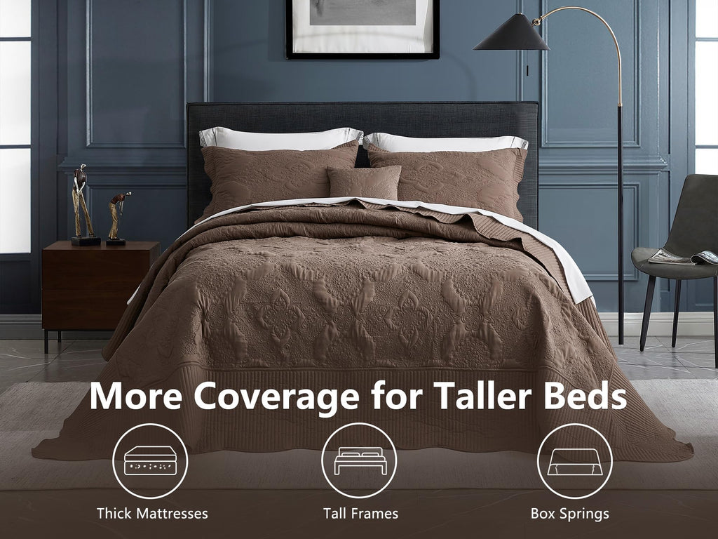 Bedspreads 128x120, Stitched Damask, Mocha