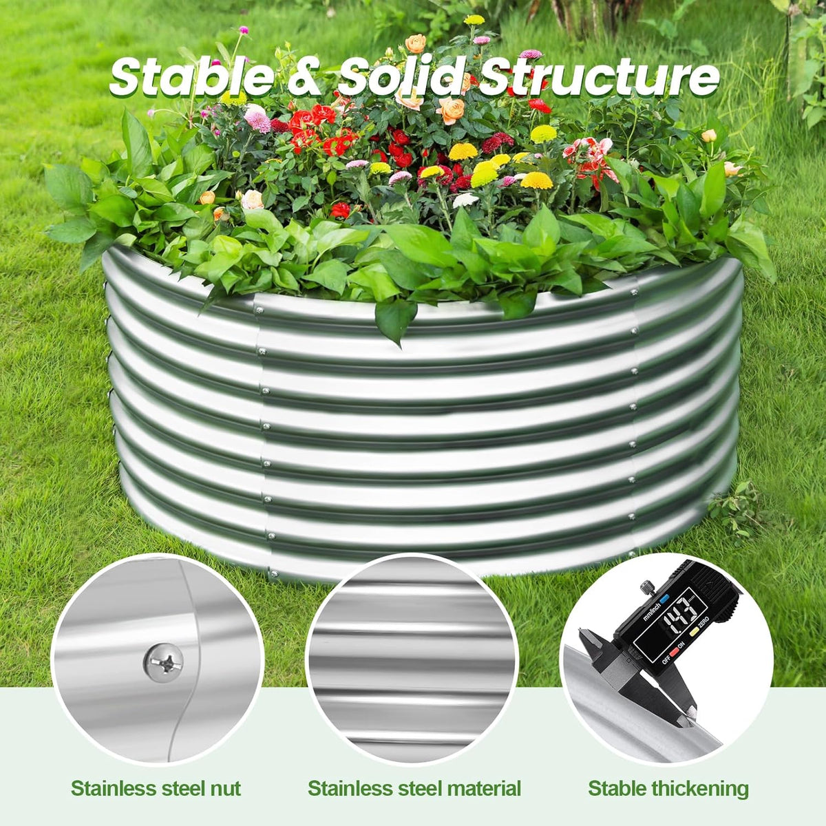 4×4×2ft Galvanized Raised Garden Bed Kit 2Pcs, Planter Raised Garden Beds Outdoor, Round Clearance Raised Garden Beds
