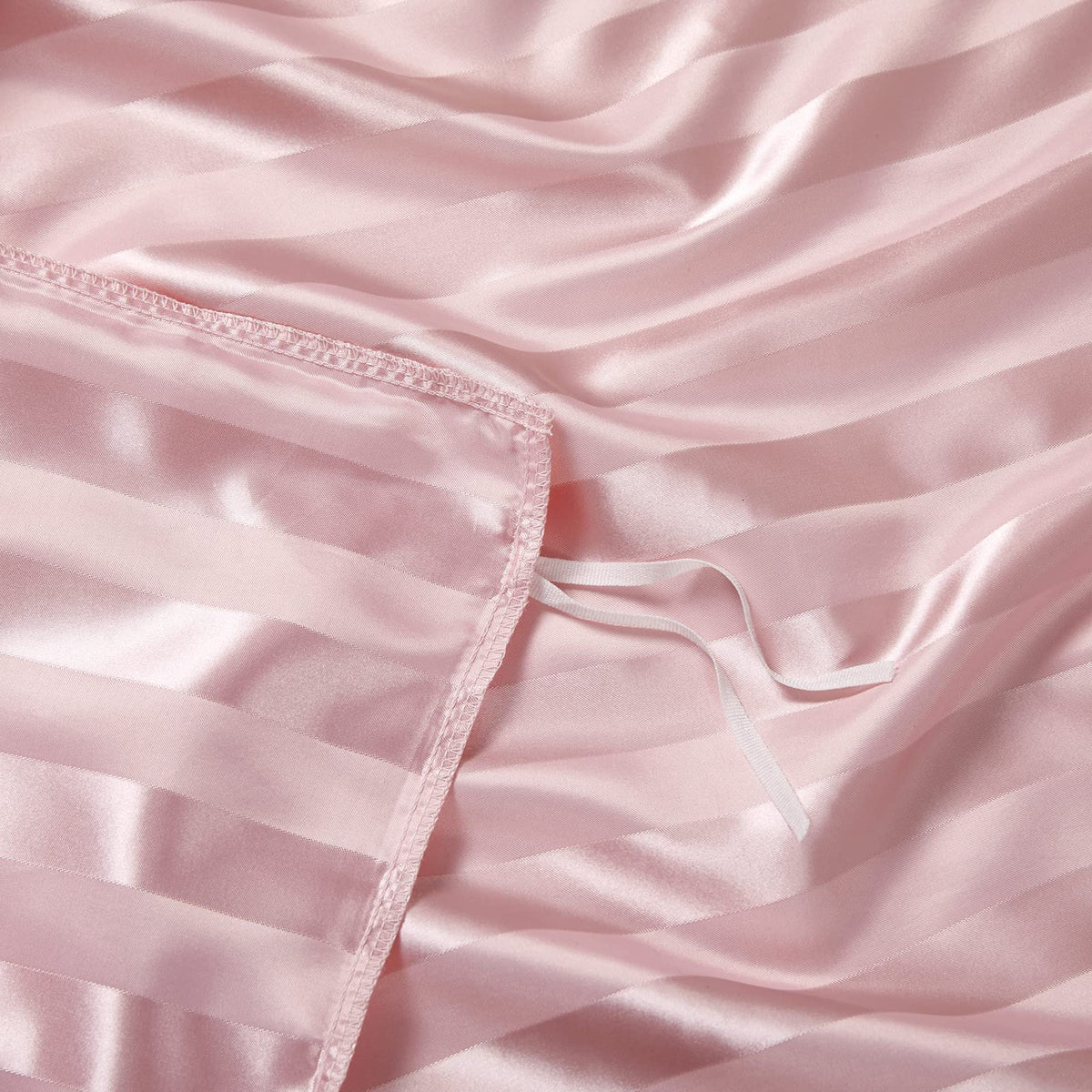 5 Pieces Blush Pink Satin Striped Duvet Cover Set
