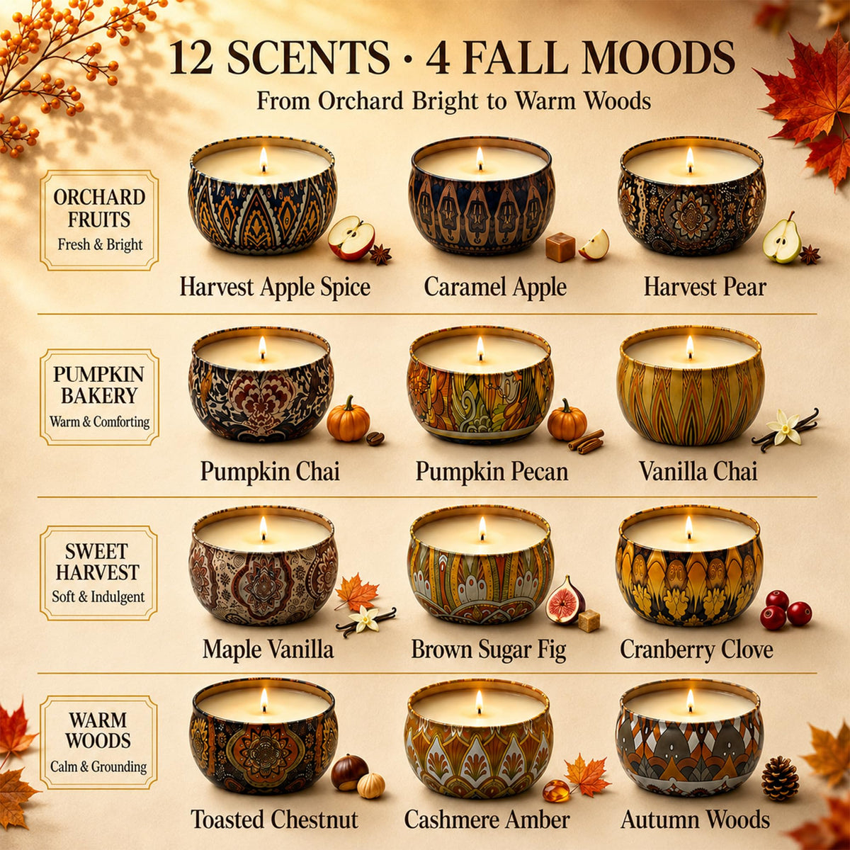 Fall Scented Candles Gift Set, 12 Pack Soy Candles, 2.5 oz Each