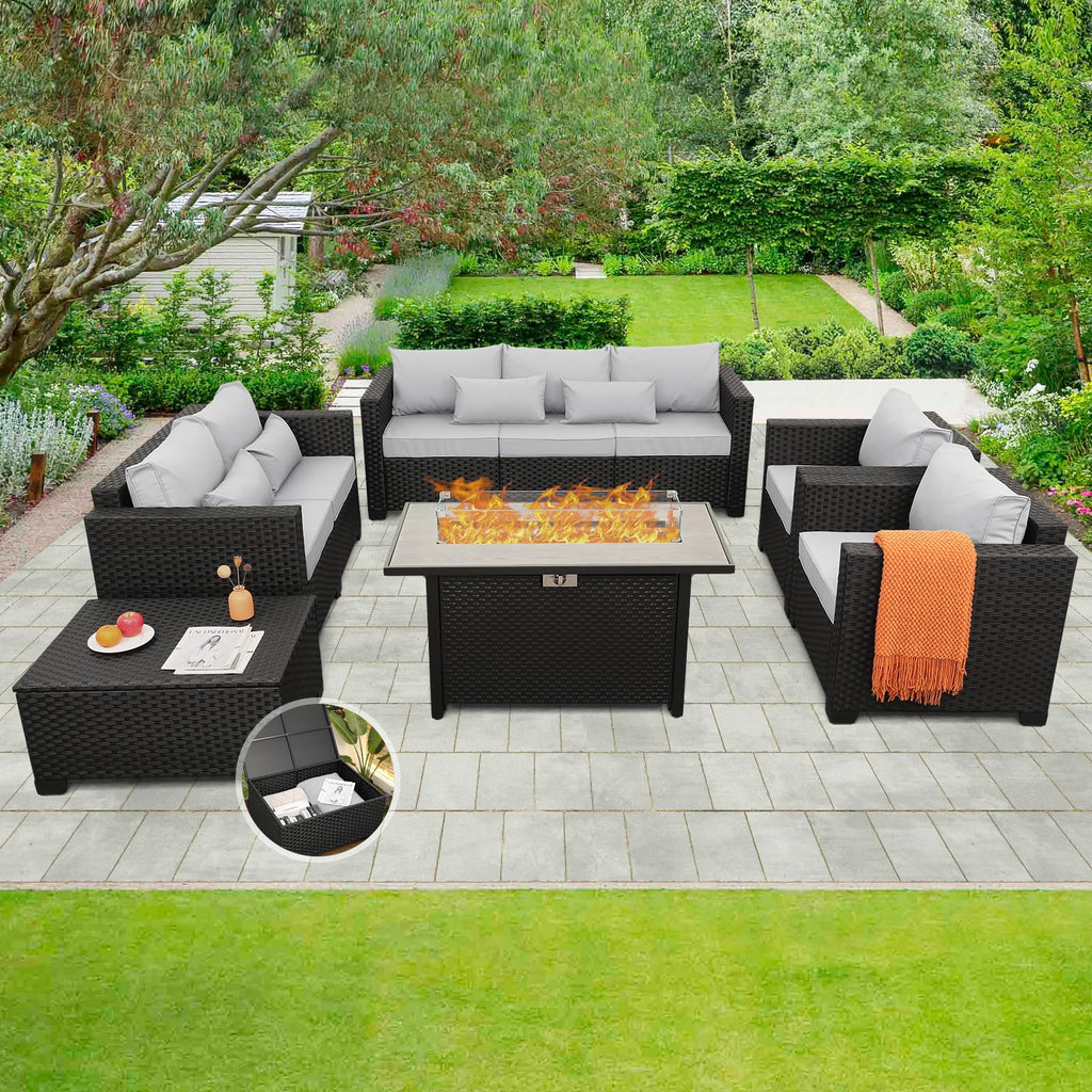 6 Pcs Outdoor Furniture Sets Patio Furniture Set with 45" Fire Pit Patio Couch Outdoor Chairs 60000 BTU Steel Propane