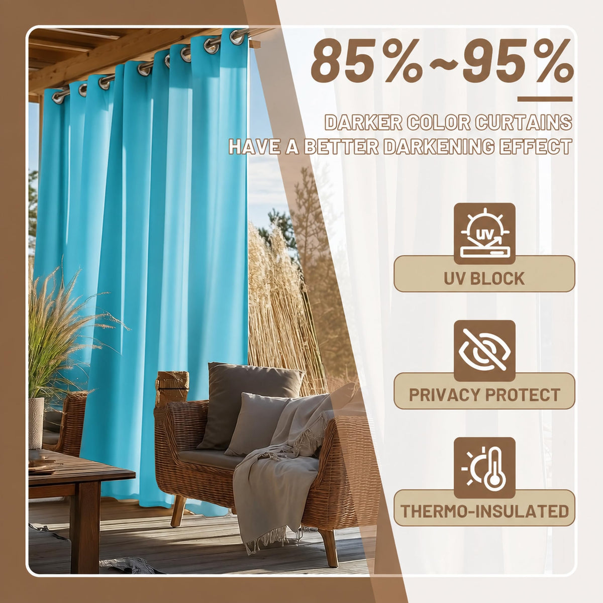Waterproof Outdoor Curtains, 54"W x 95"L, 4Panels