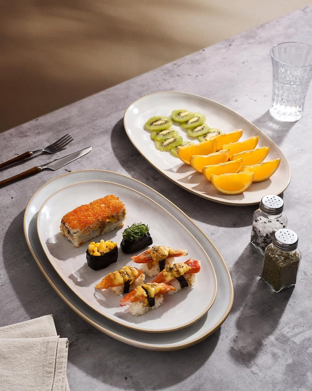 Serving Platters Set of 3 Sizes - Oval, Cappuccino White | 15.59"/14.3"/12.9" Fine Stoneware Serving Trays for Party