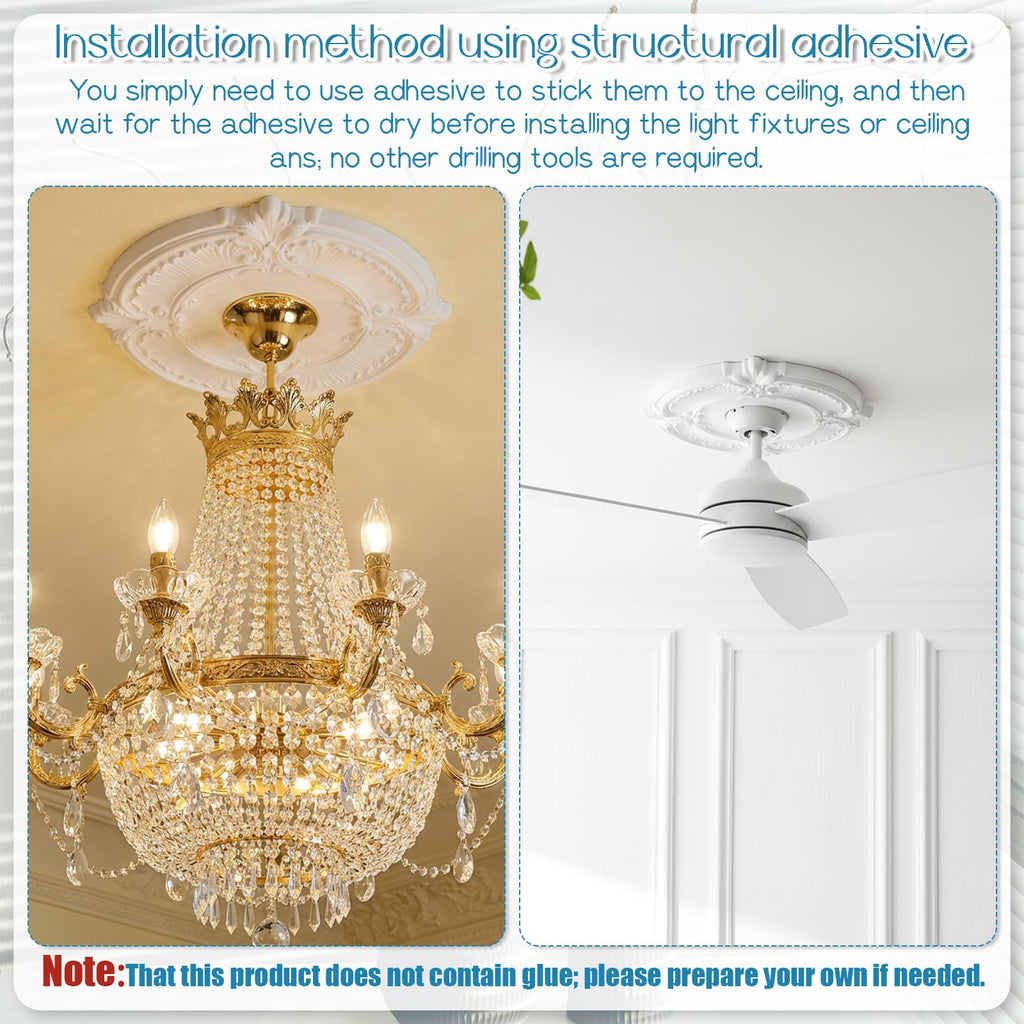 2 Pcs PU Ceiling Medallion Decorative Ceiling Fan Medallion