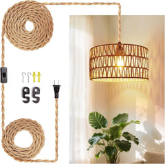 Hanging Light Ceiling Lamp Pendant Lights Rattan Hanging Lamp with Plug in Cord Bedroom Kitchen Indoor Hanging Lamp