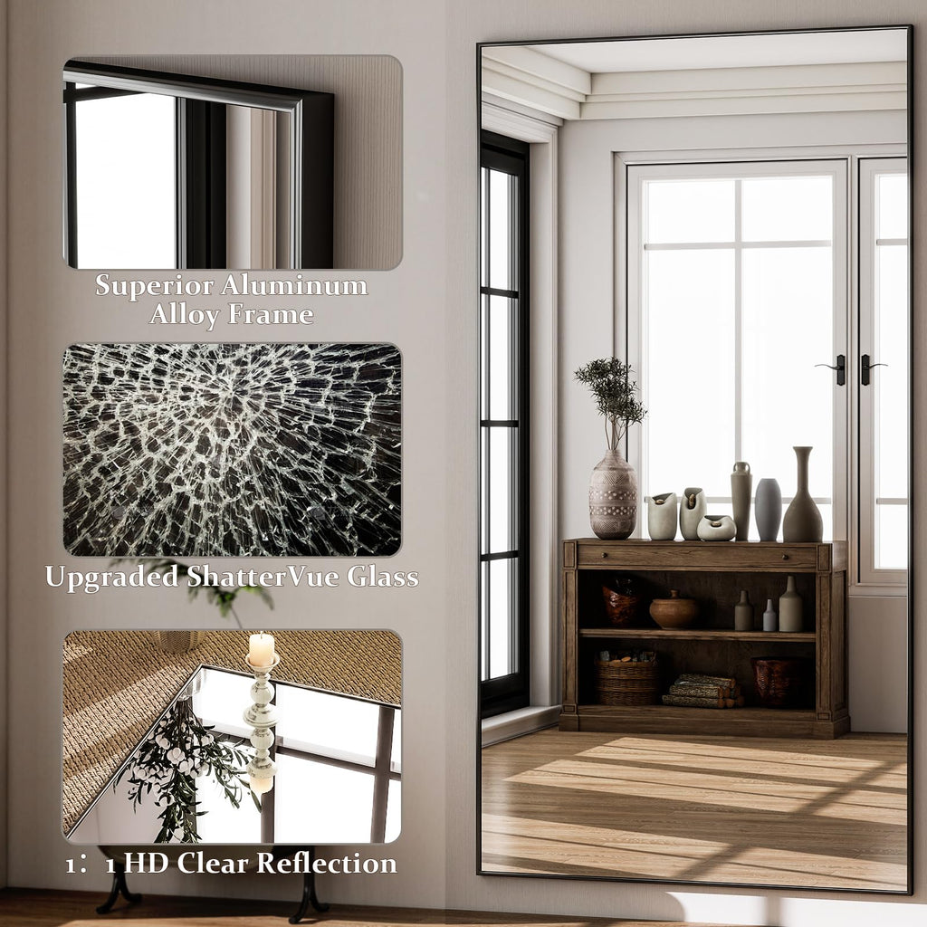 71"x31" Full Length Mirror Large Floor Mirror with Stand, Black
