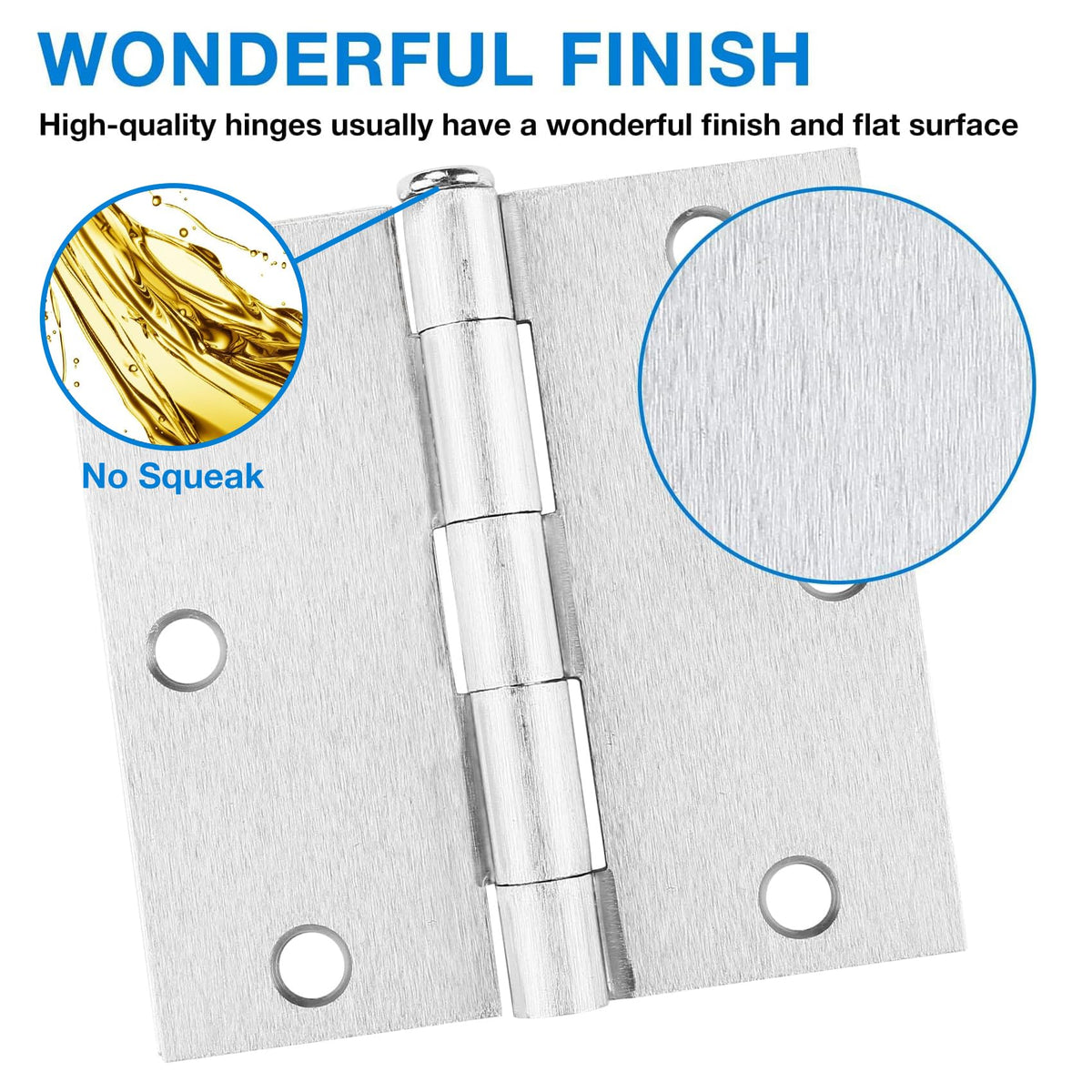 Door Hinges Satin Nickel 3.5 Inch Square Corners 12 Pack