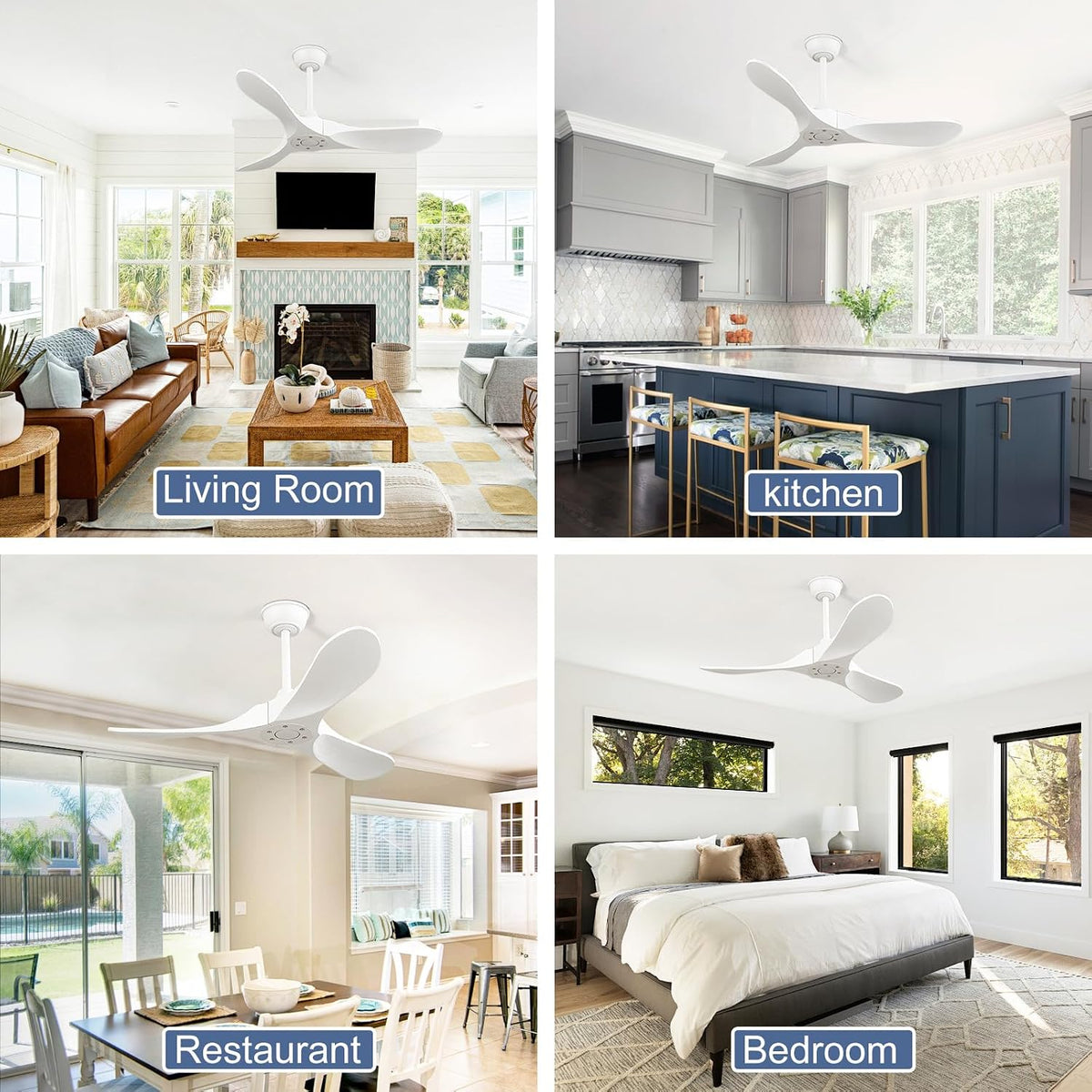 42" White Indoor/Outdoor Ceiling Fan with Remote, No Light