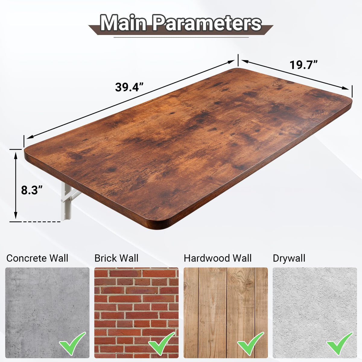 Wall Mounted Folding Table 39.4"L x 19.7"W, Brown