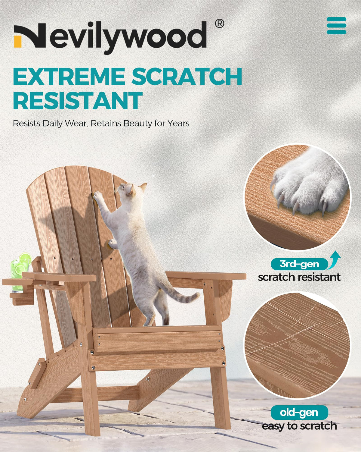 Upgrade Folding Adirondack Chair, Durable Outdoor Chair, Teak