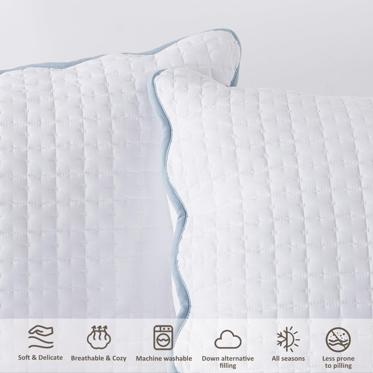 White Quilt Bedding Set, Scalloped Farmhouse Country Rustic Lightweight Soft Coverlet, Cute Cozy Kantha
