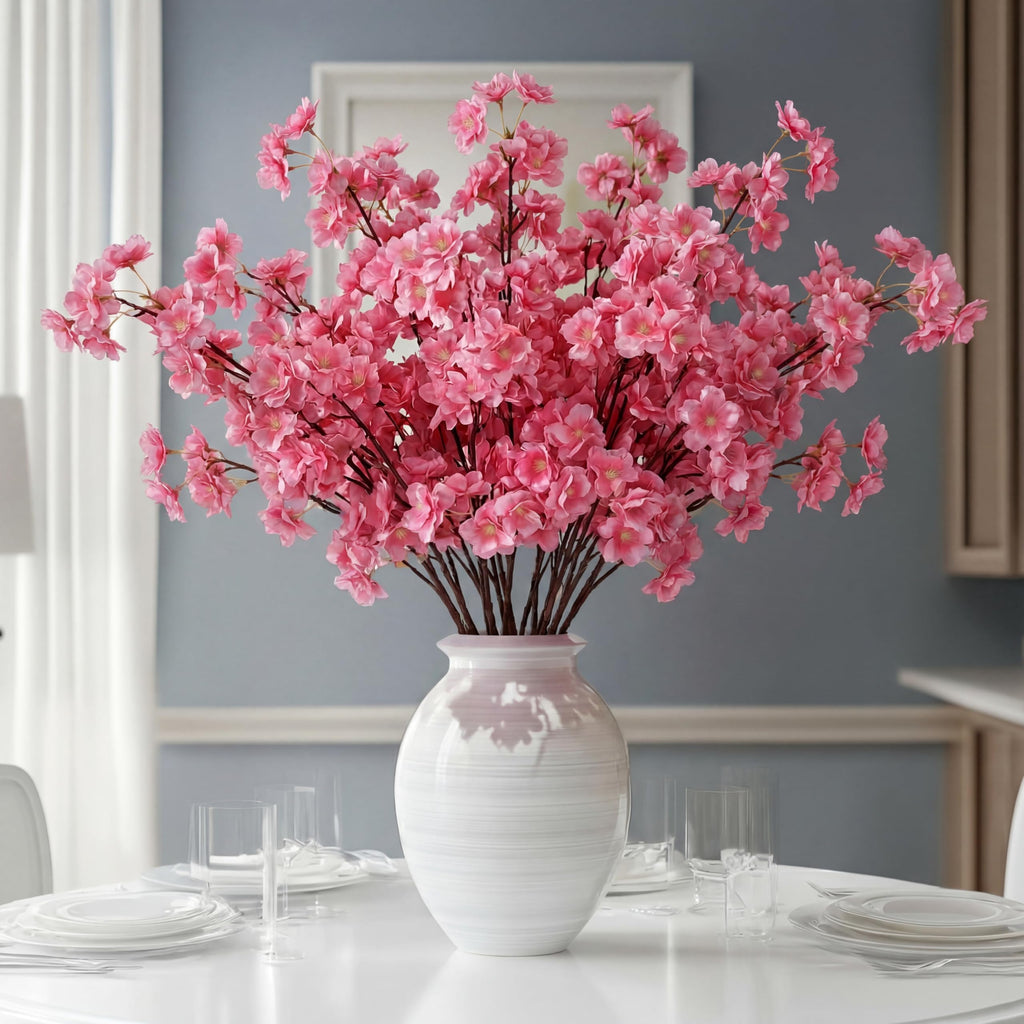 6 Pcs Artificial Cherry Blossom Branches Silk, Pink, Classic