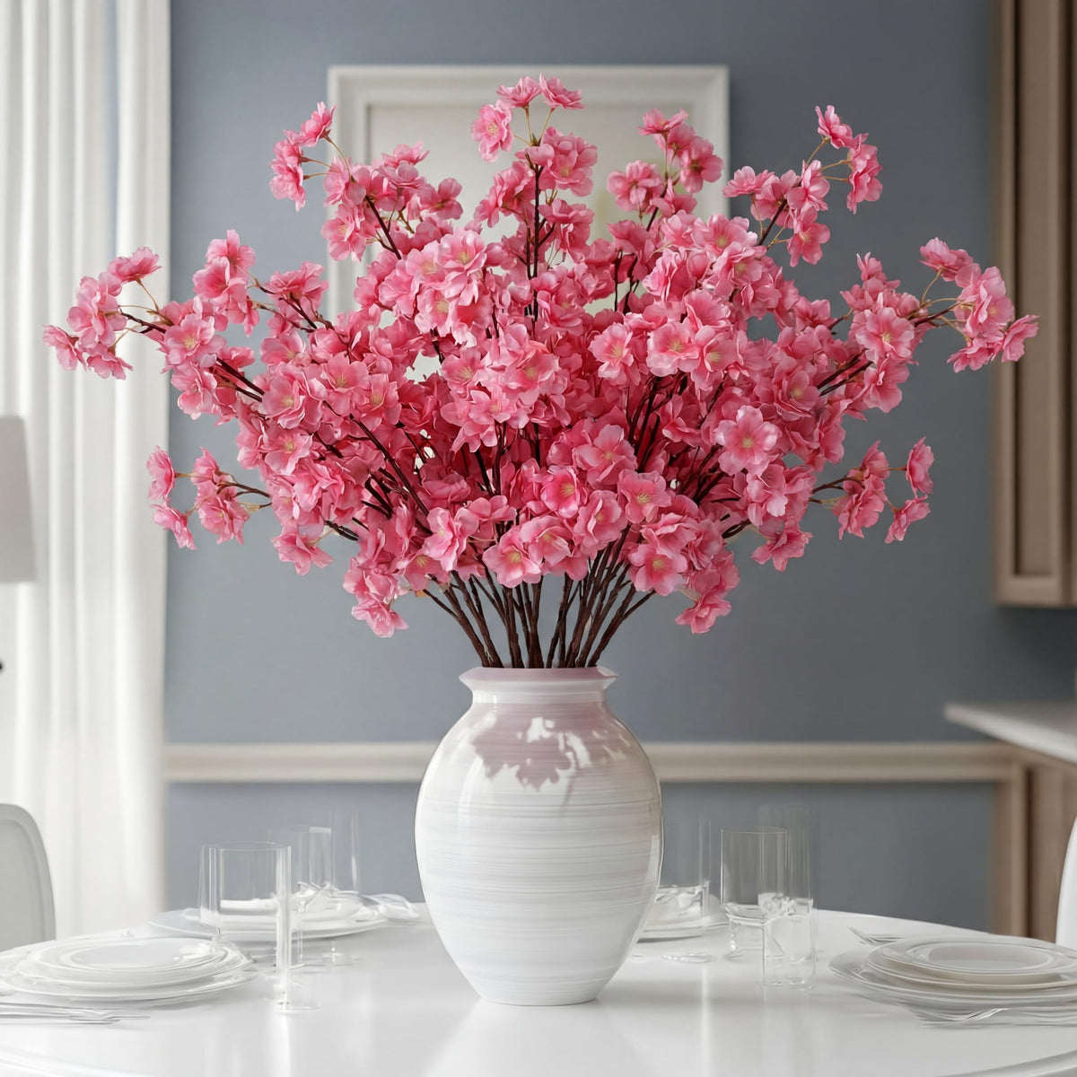 6 Pcs Artificial Cherry Blossom Branches Silk, Pink, Classic