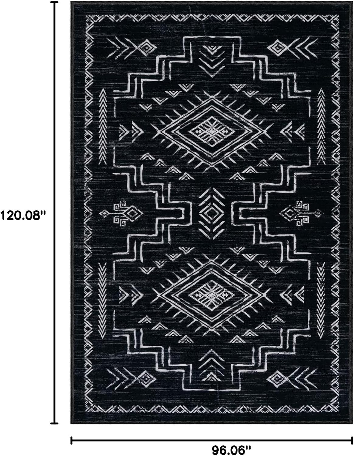 Washable Western Area Rug Bedroom, Black and White