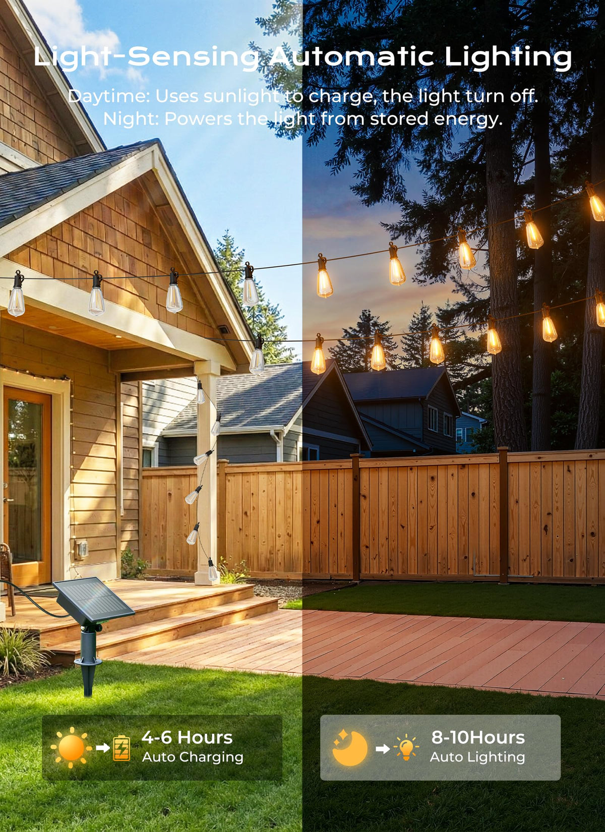 37FT Solar String Lights Outdoor, 10+1 Shatterproof LED Lights