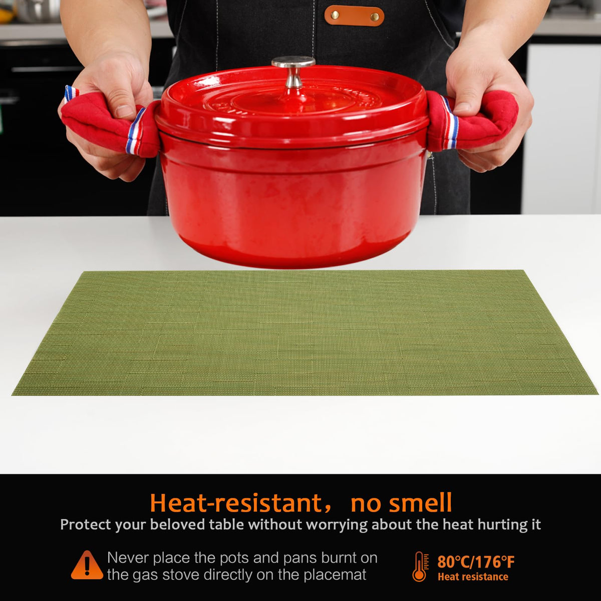 Green Vinyl Placemats Set of 12, Heat Resistant Table Placemats