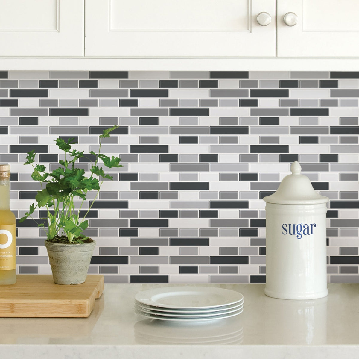 NH2362 Smoked Glass Peel & Stick Backsplash Tiles, Black