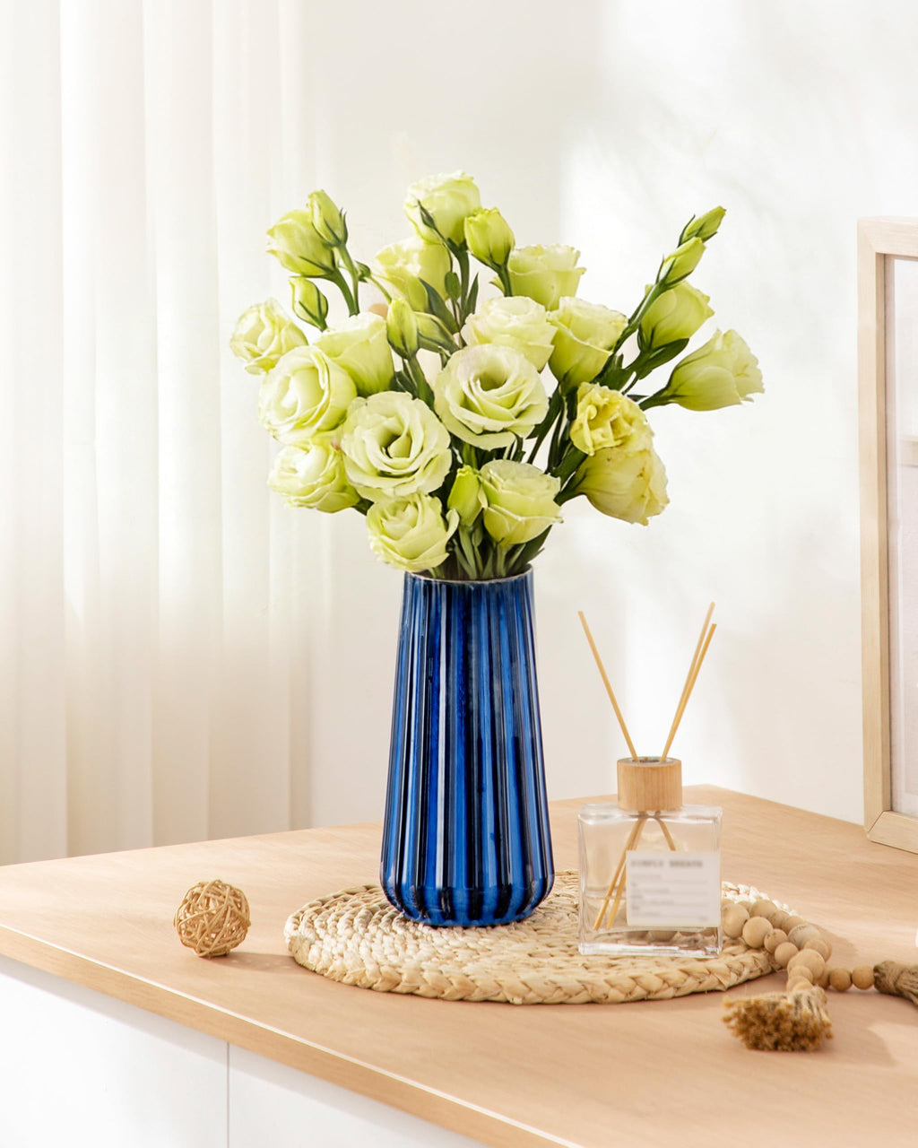 Ceramic Vase, 7.8 Inch Modern Ribbed Glossy Decorative Vase, Flower vase Decor, Living Room, Bedroom, Office Decor